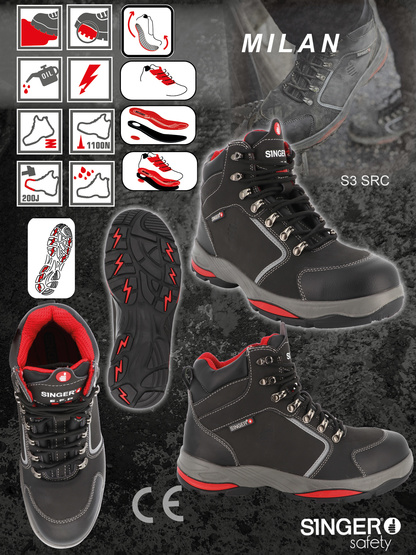 Chaussures de sécurité haute cuir Milan S3 HRO SRC - Singer Safety
